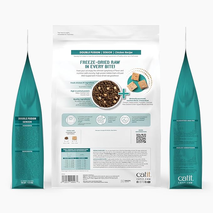 Catit Recipes Double Fusion Senior Chicken Recipe – High-Protein, Freeze-Dried Raw Meat, Nutrient-Dense for Healthy Senior Cats, Fresh Chicken, No Corn, Wheat, Soy, or by-Products, 10 lb