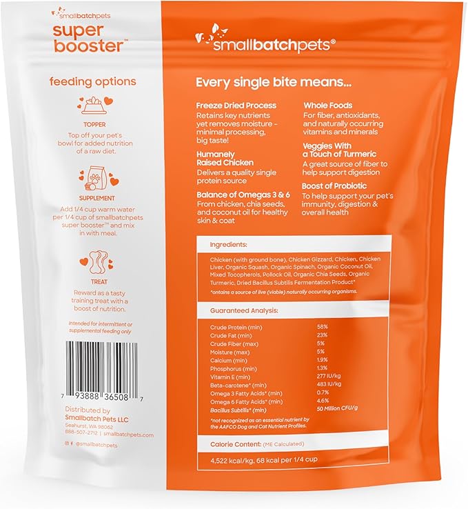 Smallbatch Freeze Dried Dog Treats, Superfood Food Topper Chicken Bites for Dogs & Cats, Probiotics, Organic Ingredients, High Protein, Grain Free Healthy Treat Food Topper, Made in the USA, 18 oz Bag