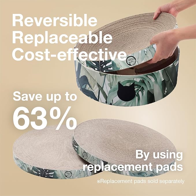 Necoichi Cat Scratcher Bowl for Indoor Cats - Cat Scratching Lounger with Reversible Usability and Extra Comfort for Lounge, Cardboard Bed Couch / (XL, Oak)