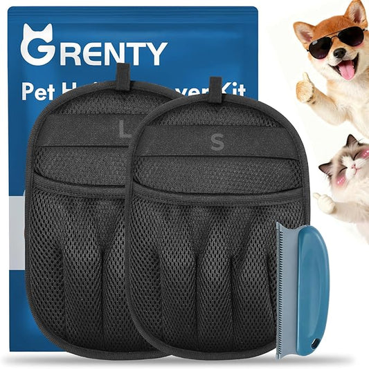 GRENTY Magic Brush Pet Hair Remover (2 Pcs), Upgraded Five-Finger Electrostatic Pet Hair Removal Gloves, Dogs & Cats Pet Hair Removal Tools for Clothing, Carpet, Sofa Gaps, Car Seat