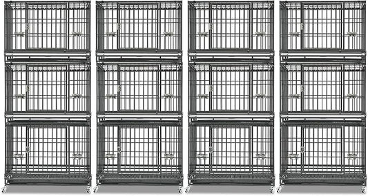 Homey Pet Three Levels 37 Inch Dog Crate 4 Pack, Escape Proof Dog Cage Kennel Indoor with Top Access and Lockable Wheels, Removable Tray, Heavy Duty Dog Crates for Medium/Small Dogs