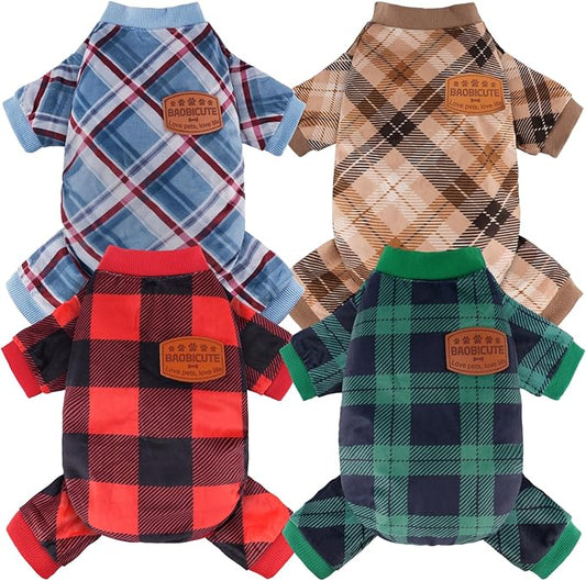 4 Pack Dog Pajamas Soft Lightweight Dog Recovery Suit Onesie Clothes for Small Medium Female Boys Girls Dogs Cats (M (Back: 12",Chest: 16", Neck:10.2"), Red Green Khaki Plaid)