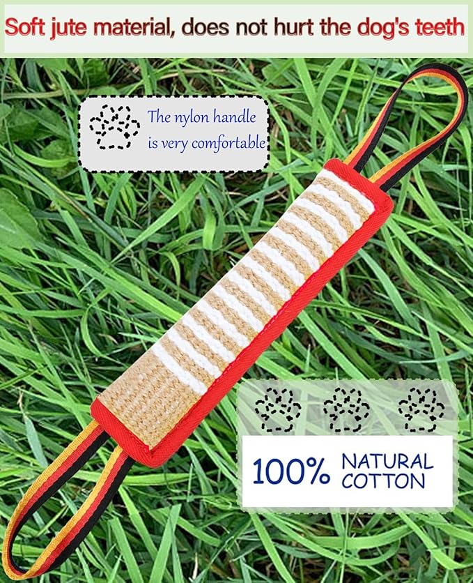 Clysoru Dog Tug Toy Dog Tough Jute Bite Pillow Lasting Training Equipment Two Flag Handles Puppy to Large Dogs Interactive Toy war Toys for Aggressive chewers