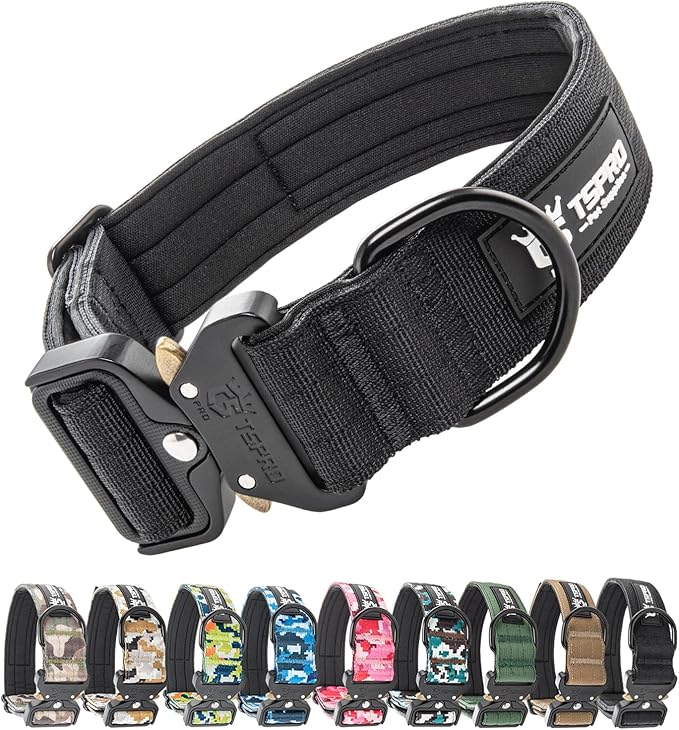 TSPRO Premium Dog Collars Tactical Dog Collar with Patch and Heavy Duty Quick-Release Metal Buckle Durable Thick and Adjustable for Medium to Large Dogs (Black L)