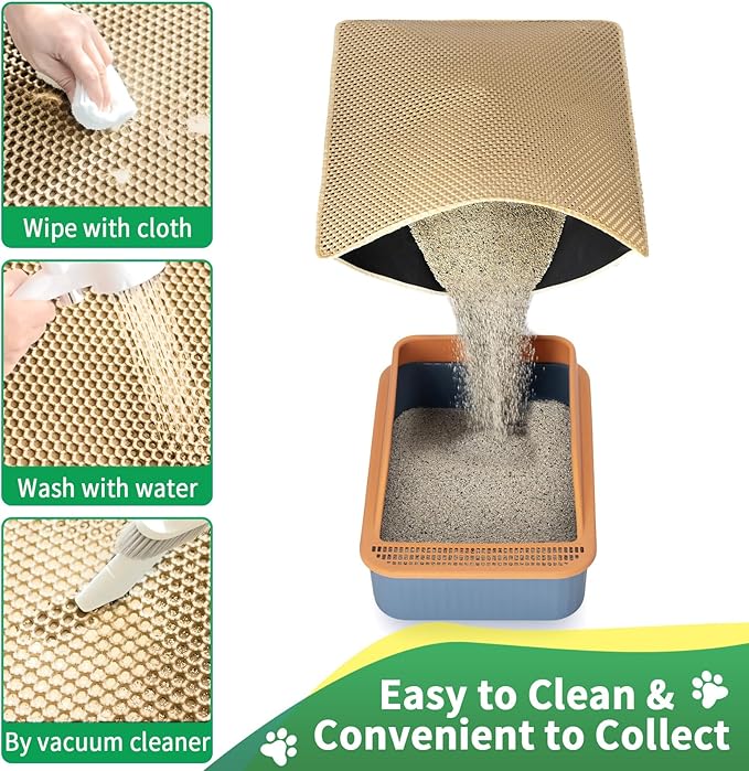 Cat Litter Mat,25"x16" Litter Box Mat,2 Layer Litter Trapping Mat for indoor cats,Litter Catcher Mats. Non-Slip Waterproof Urine Proof, Collapsable