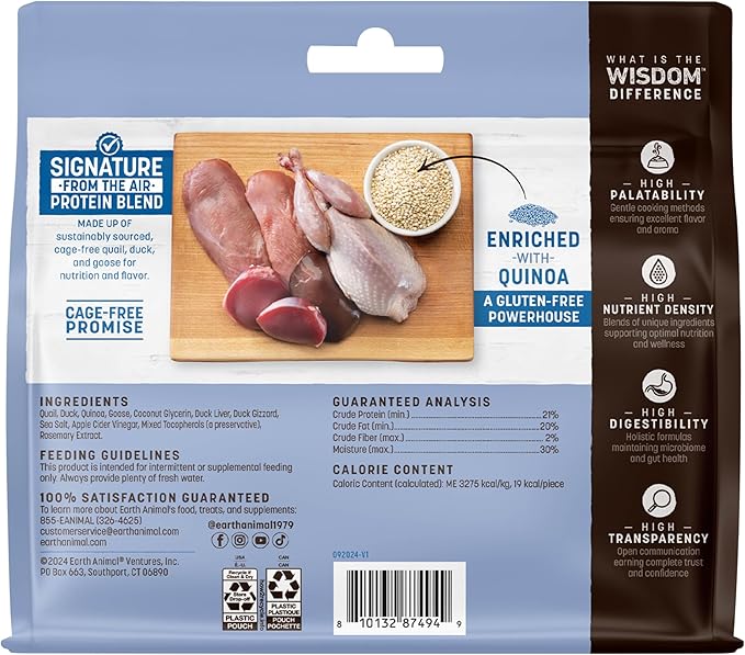 Earth Animal Wisdom Air-Dried from The Air Recipe Premium Natural Jerky Strips Dog Treats, 4 oz. Bag