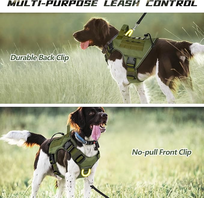 WINGOIN Tactical Dog Harness for Extra Large Dogs, Heavy Duty No Pull Dog Harness with Handle, Adjustable Reflective Military K9 Big Dog Vest for Great Dane, Walking, Training, Hunting, Green (XXL)