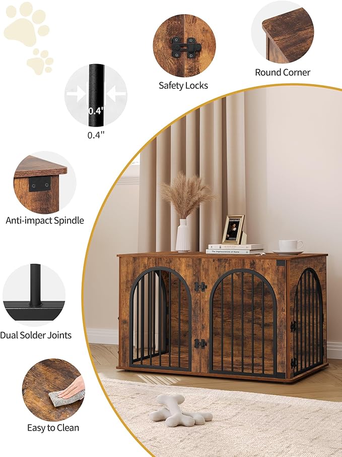 39.4" Wooden Dog Crate Furniture, Indoor Dog Kennel Dogs Cage for Small/Medium/Large Dogs, Heavy Duty Dog Crates Decorative Pet House End Side Table TV Stand, Rustic Brown DFC84101B
