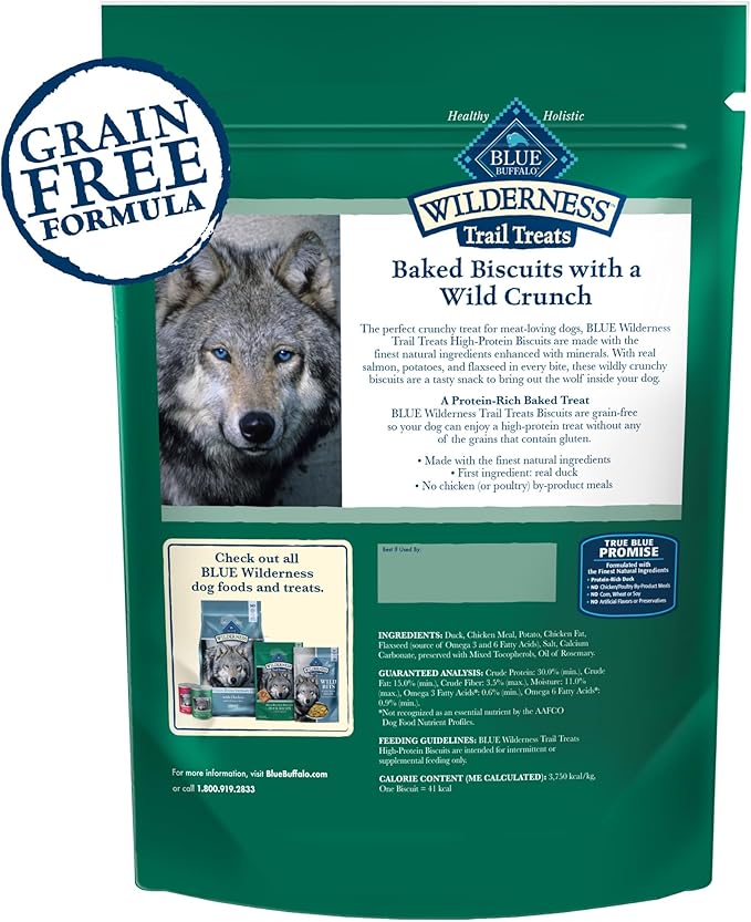 Blue Buffalo Wilderness Trail Treats High Protein Grain Free Dog Biscuits Crunchy Dog Treats, Duck Recipe, 24-oz Bag