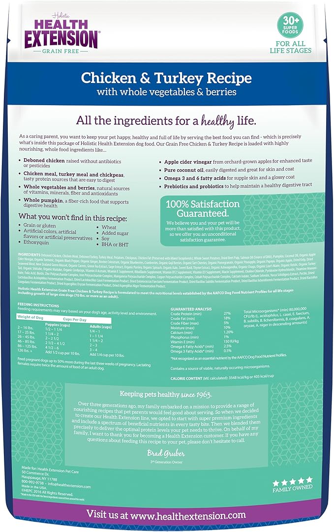 Health Extension Grain Free Chicken & Turkey Dry Dog Food (4 lb / 1.81 kg) - Whole Foods Ingredients Formula with a Blend of Turmeric & Antioxidants for All Life Stages Dogs (Pack of 2)