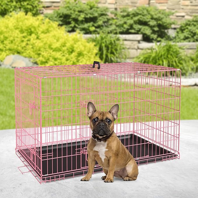 BestPet 30 Inch Dog Crates for Small Medium Dogs Folding Metal Wire Crates Dog Kennels Outdoor and Indoor Pet Dog Cage Crate with Double-Door,Divider Panel, Removable Tray and Handle,Pink