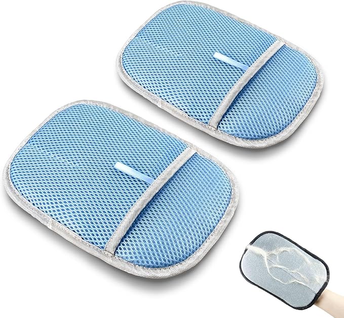 Newly Upgraded Pet Hair Removal Glove - Thickened Electrostatic Cat Dog Hair Remover Glove, Reusable for Couch, Carpet, and Car Seat (Blue, 2 Pack)