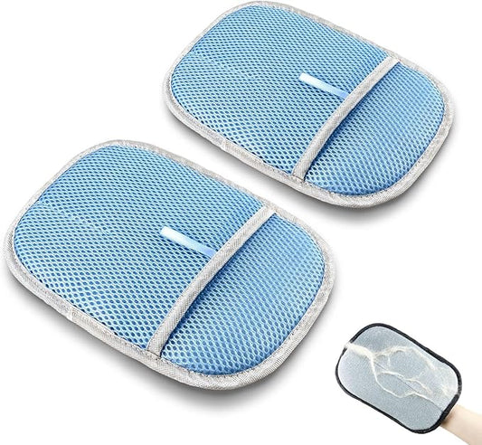 Newly Upgraded Pet Hair Removal Glove - Thickened Electrostatic Cat Dog Hair Remover Glove, Reusable for Couch, Carpet, and Car Seat (Blue, 2 Pack)