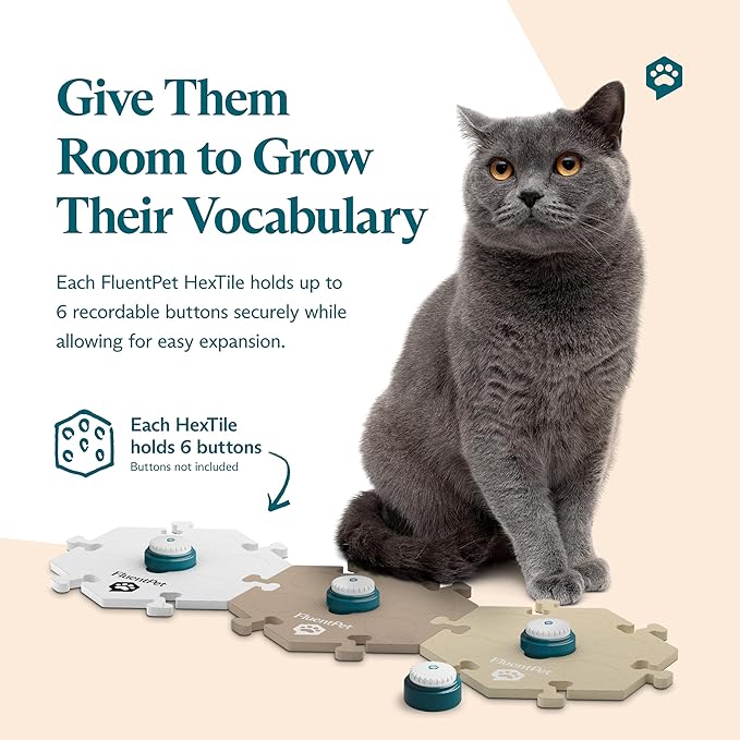 FluentPet HexTiles - Beiges & Grays 6-Pack | Talking Dog and Cat Button Mat Set | Each Mat Holds Up to 6 Buttons | Soft, Durable, and Non-Slip | Gift for Pet Lovers | Buttons Sold Separately