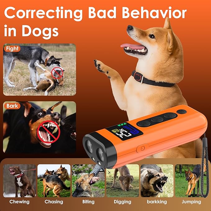Dog Bark Deterrent Device – 65FT Range Anti Barking Device for Dogs, Stops Neighbor’s Dog Barking with 3 Ultrasonic Frequencies (25/30/40kHz) & 5 Sound Modes, for Indoor & Outdoor Training