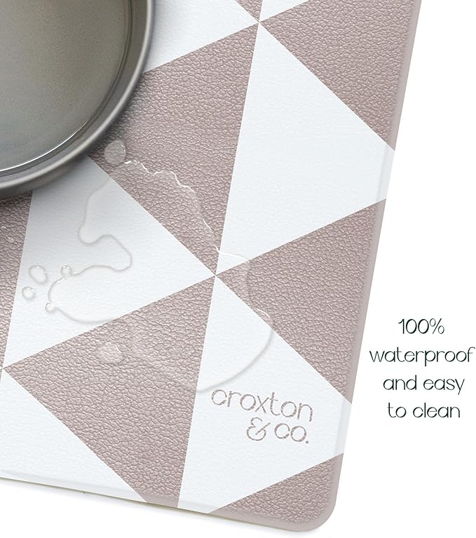 CROXTON & CO. Dog Food Mat | Non-Slip Faux Leather Pet Feeding Mat for Bowls | Large Dog Bowl Mat for Food and Water | Durable, Easy-to-Clean Pet Food Mat for Floors | Size: 12"x18"