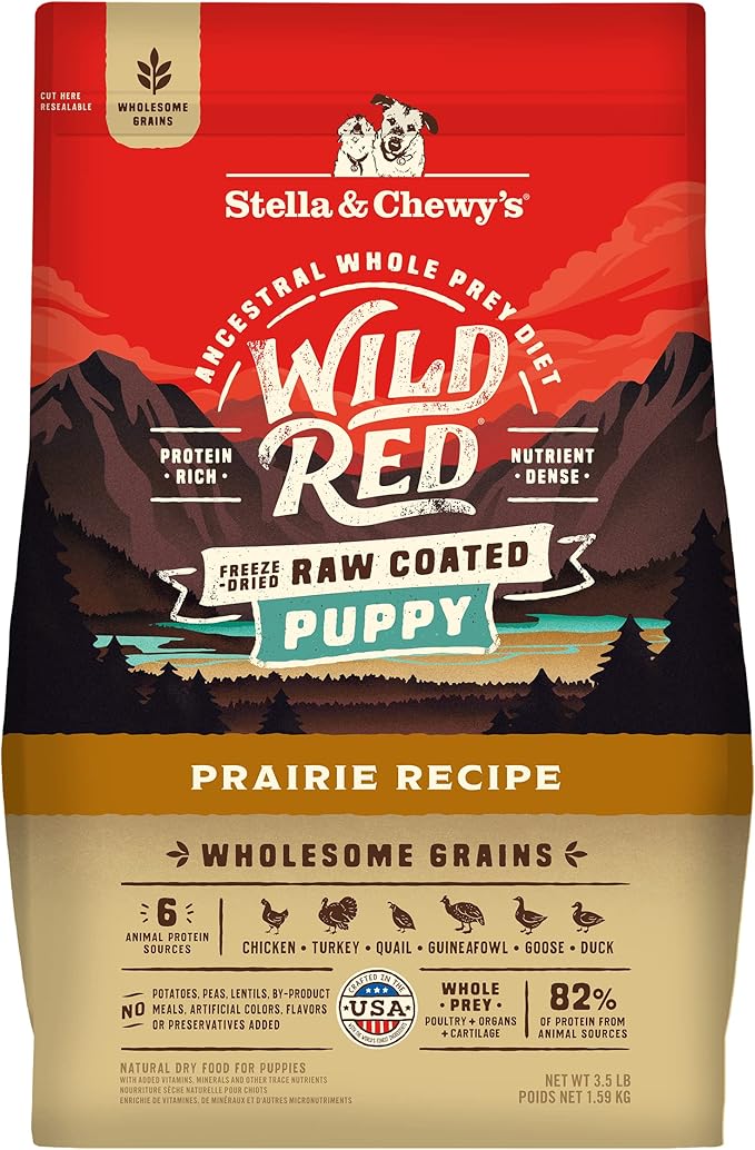 Stella & Chewy's Wild Red Dry Dog Food Raw Coated High Protein Wholesome Grains Puppy Prairie Recipe, 3.5 lb. Bag
