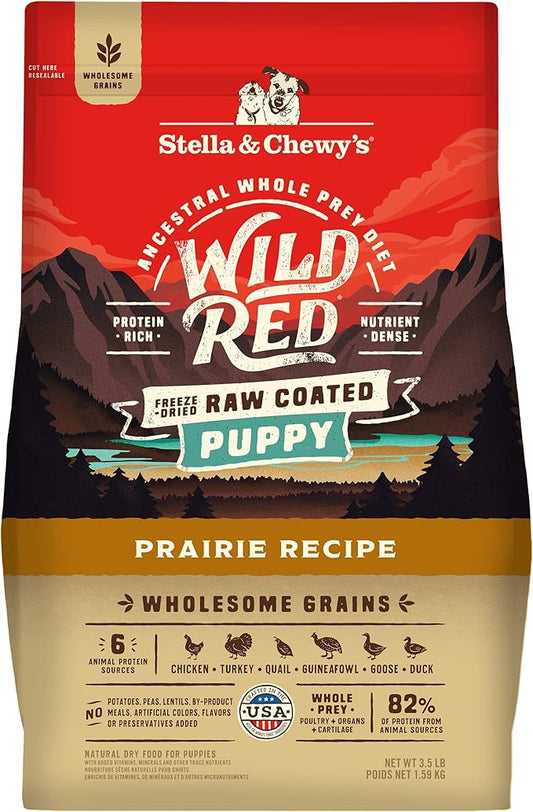 Stella & Chewy's Wild Red Dry Dog Food Raw Coated High Protein Wholesome Grains Puppy Prairie Recipe, 3.5 lb. Bag
