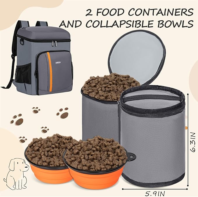 ANILD Dog Travel Backpack - Airline Approved Double-layer Pet Travel Backpack with 2 Food Storage Bag and 2 Foldable Silicone Bowls for Hiking & Camping