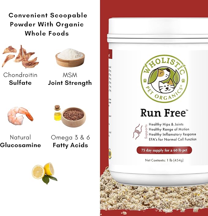 Wholistic Pet Organics Joint Supplement for Dogs - 1 Lb - Daily Dog Hip and Joint Supplement with Glucosamine Chondroitin & MSM to Support Mobility - All Breeds & Ages - Organic Glucosamine for Dogs