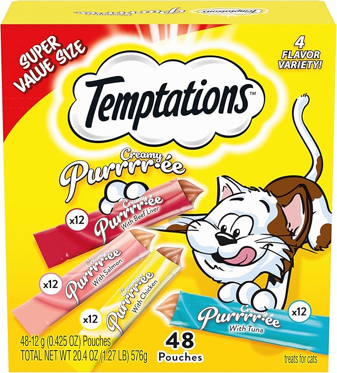 Temptations Creamy Puree Variety Pack of Lickable Cat Treats, 0.42 oz. Tubes, 48 Count