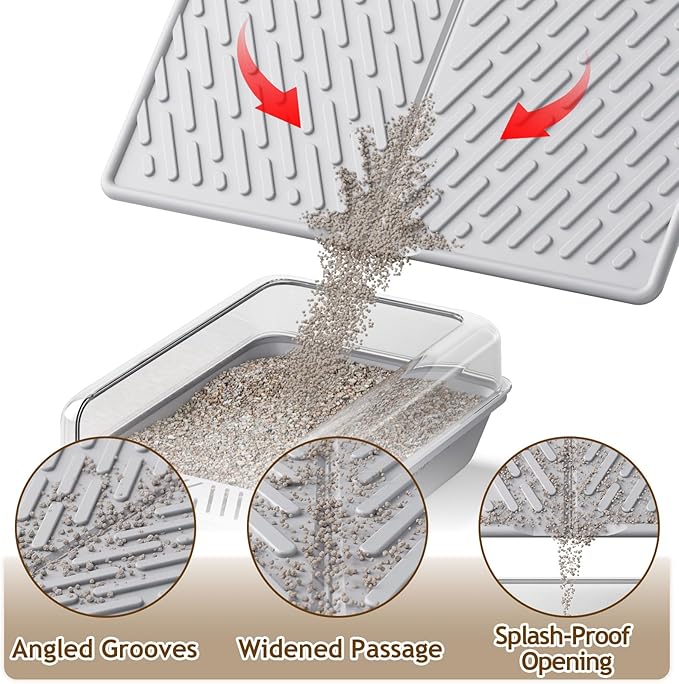 Cat Litter Mat with Grooves & Raised Edge, Urineproof/Waterproof, Litter Scattering Control, Easy to Clean & Recycle (24 * 17in-Grey-2 Pack)