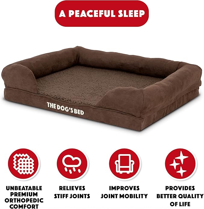 The Dog’s Bed Orthopedic Dog Bed Medium Brown Plush, Premium Memory Foam, Pain Relief: Arthritis, Hip & Elbow Dysplasia, Post Surgery, Lameness, Waterproof Washable Cover