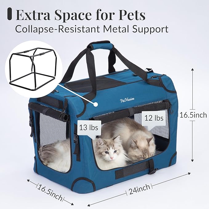 Extra Large Cat Carrier for 2 Cats, Soft Pet Car Travel XL Bag for Large Big Cat 20lbs+, for Two Cats Long Trips Ride 24"x16.5"x16.5" with Litter Box
