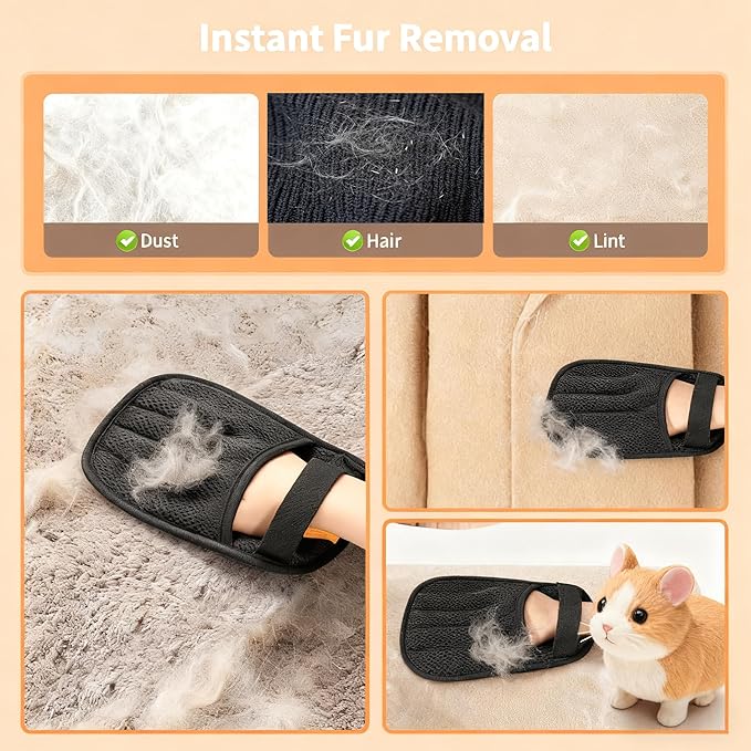 2PCS Pet Hair Removal Glove for Cats & Dogs, 2025 Newly Upgraded Five-Finger Electrostatic Pet Hair Gloves, Reusable Pet Hair Remover Tool for Clothing, Couch, Carpet, Car Seat
