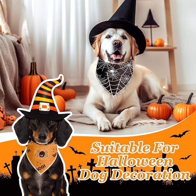 Frienda 30 Pcs Halloween Dog Bandanas Bulk Spider Web Bandanas for Dogs Black Orange Purple Triangle Kerchief Bibs Scarf Set for Pet Halloween Costume Photo Props Accessories Pet Shops, 6 Styles