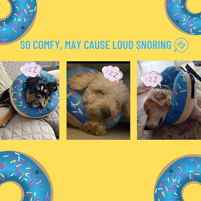 Dog Donut Collar | Alternative to Traditional or Soft Dog Cones | Inflatable Post-Surgery Cone for Medium Dogs (Blue)
