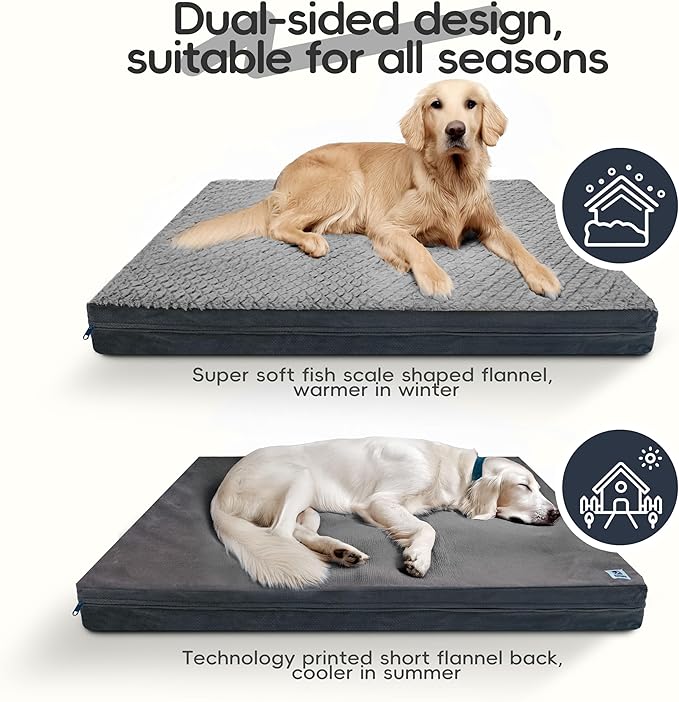 Sytopia Washable 36" Dog Bed for Large Dogs – Double-Sided Plush, Waterproof, Removable Cover, Thick Orthopedic Support, Durable Multi- Size Comfort Clearance Indoor Flat Dog Bed