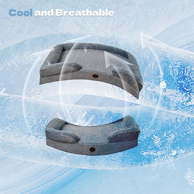 Cooling Pet Bed for X-Large Dogs and Cats, Waterproof Orthopedic Dog Sofa Bed, Supportive Foam Pet Couch Bed with Washable Removable Cover, Waterproof Lining and Nonskid Bottom(XL, Grey)