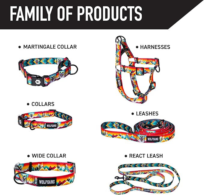 Wolfgang Heavy Duty Martingale Dog Collar with Quick Release Nylon Buckle for Walking & Training, MountainVibes Print, Medium