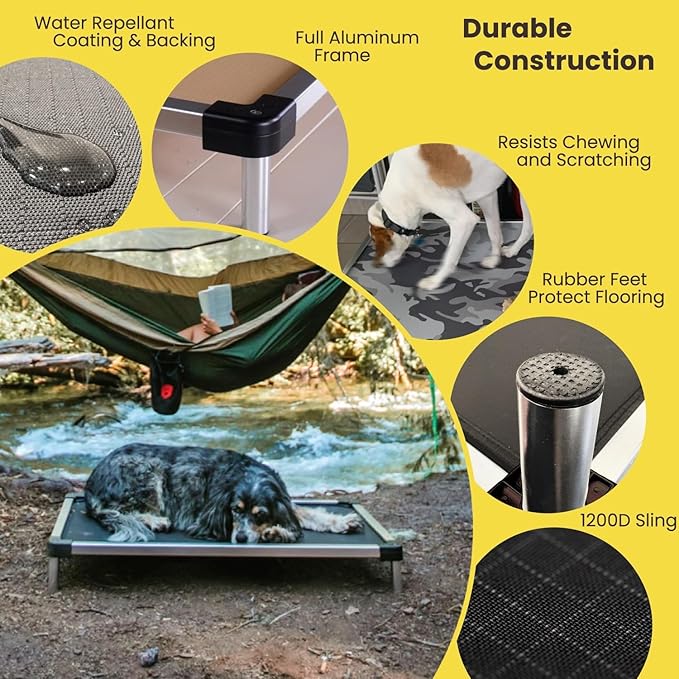 K9 Ballistics Chew Proof Elevated Cooling Outdoor Cot Bed for Small Dogs & Puppies - Virtually Indestructible, Preassembled, Withstands Aggressive Chewers - S, Ripstop Snow Camo