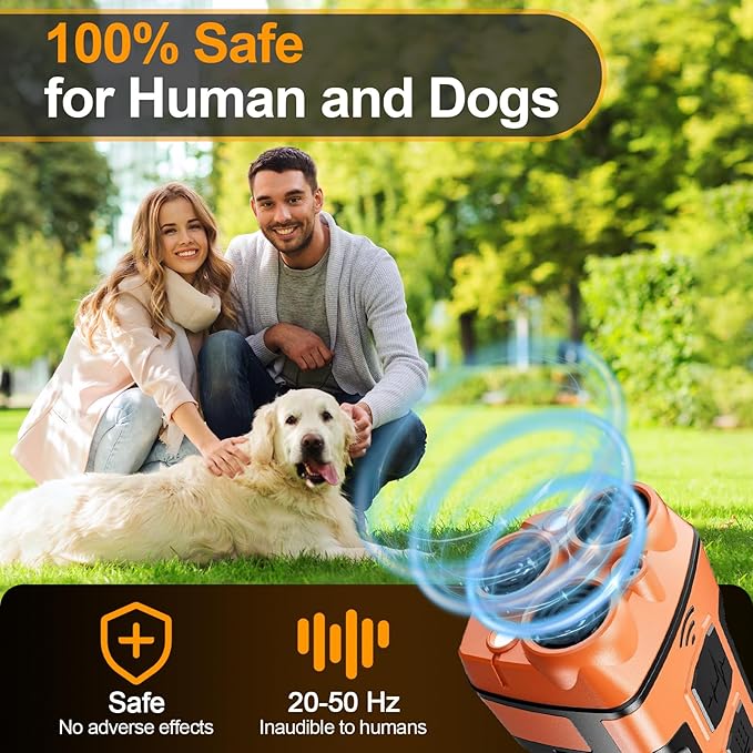 Dog Bark Deterrent Devices, Ultrasonic Anti-Barking Devices with 3X Sonic Emitters, Portable Rechargeable Bark Control Safe for Dogs Training - Indoor & Outdoor, Orange