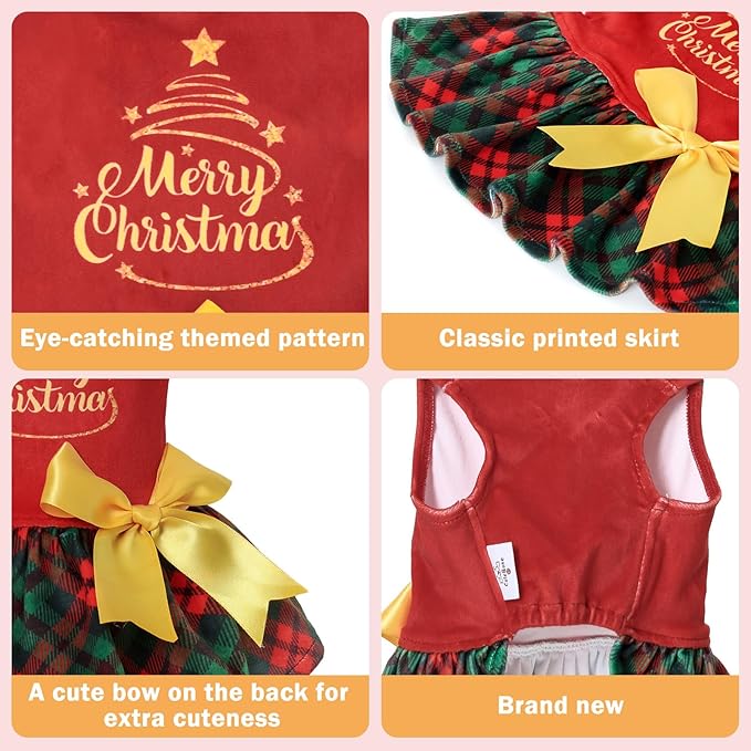 CuteBone Velvet Dog Dresses Christmas for Small Dogs, Stylish & Soft Fabric, Comfortable Fit for Everyday Wear, Perfect for Special Occasions NCVA20M-D