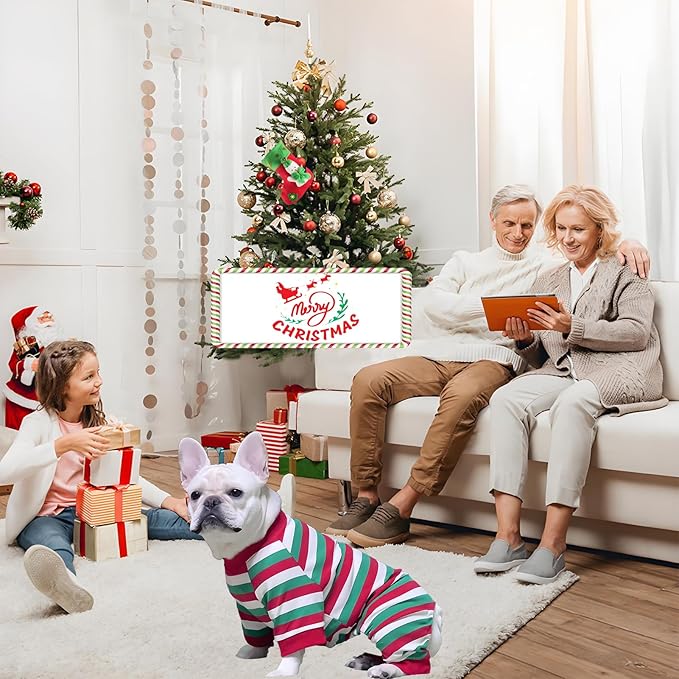 Dog Pajamas Cotton Striped Pet Jumpsuit, Breathable Comfy Pjs for Puppy and Cat, Dog Christmas Pajamas Shirts for Small Large Dogs Onesie Boys and Girls