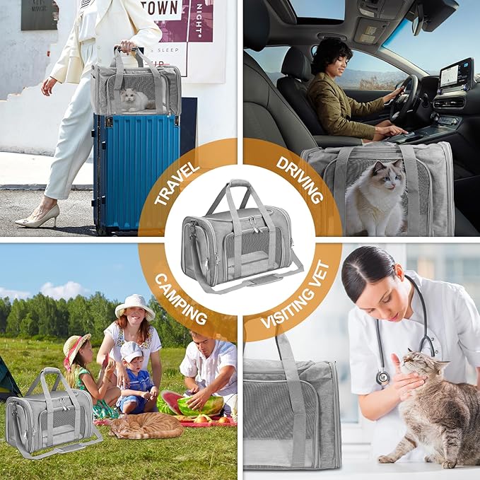 Cat Carrier, Pet Carrier for Small/Medium Cats Dogs (Up to 16 lbs), Cats Carrier Soft-Sided, Portable Foldable Pet Bag, Large Comfort Carrier for Outdoor Travel