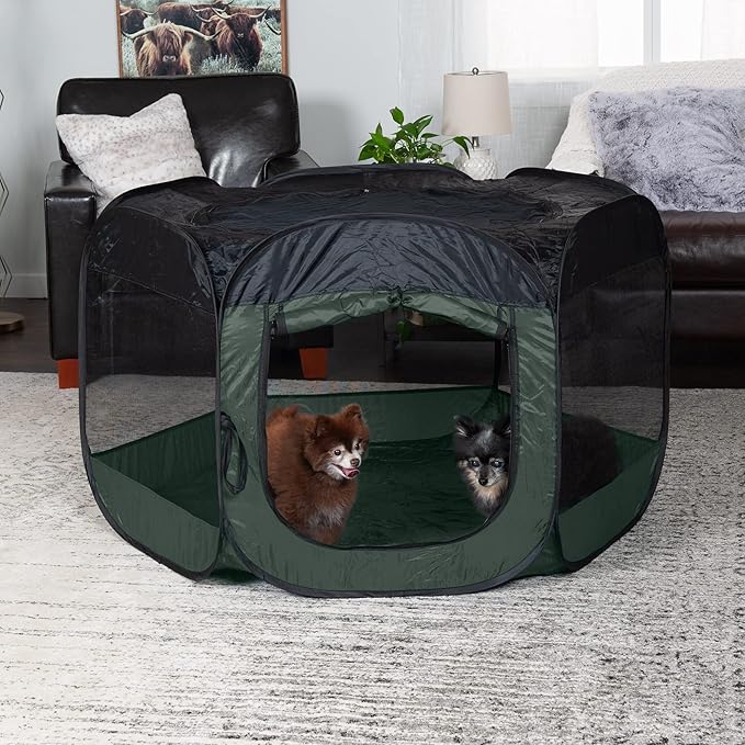 Furhaven Portable Dog Playpen Cat Tent, Pet playground/kennel foldable indoor outdoor zippered puppy crate - Hunter Green, Extra Large