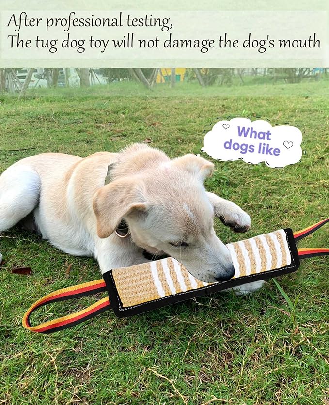Clysoru Dog Tug Toy Dog Tough Jute Bite Pillow Lasting Training Equipment Two Flag Handles Puppy to Large Dogs Interactive Toy war Toys for Aggressive chewers
