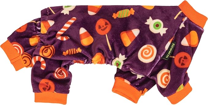 Fitwarm Halloween Candy Dog Pajamas, Funny Costumes for Small Dogs Boy Girl, Pet Outfit, Purple, Orange, XXL