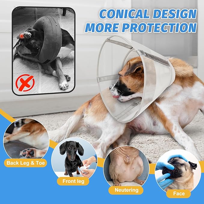 Dog Cone Collar to Stop Licking: Soft Mesh Recovery Collar After Surgery with Detachable Pad, Elizabeth Cone Alternative for Large Medium, Small Dogs, Normal Eating and Drinking (2XL)