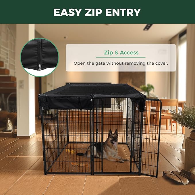 FXW Homeplus Unleashed Indoor Dog Playpen - Stress-Free and Safe Play, Heavy Duty 45 Inch 8 Panels with Playpen Cover for Large Dogs, Black│Patented