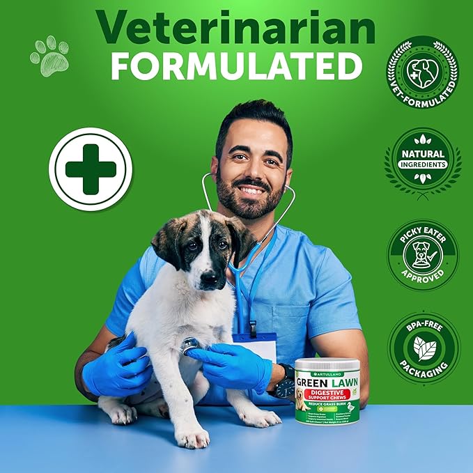 Grass Burn Spot Chews for Dogs - Pee Lawn Spot Saver Caused by Dog Urine - Grass Treatment Rocks - Urine Neutralizer for Green Lawn - Chewable Probiotics, Digestive Enzymes, DL-Methionine - 120 Treats