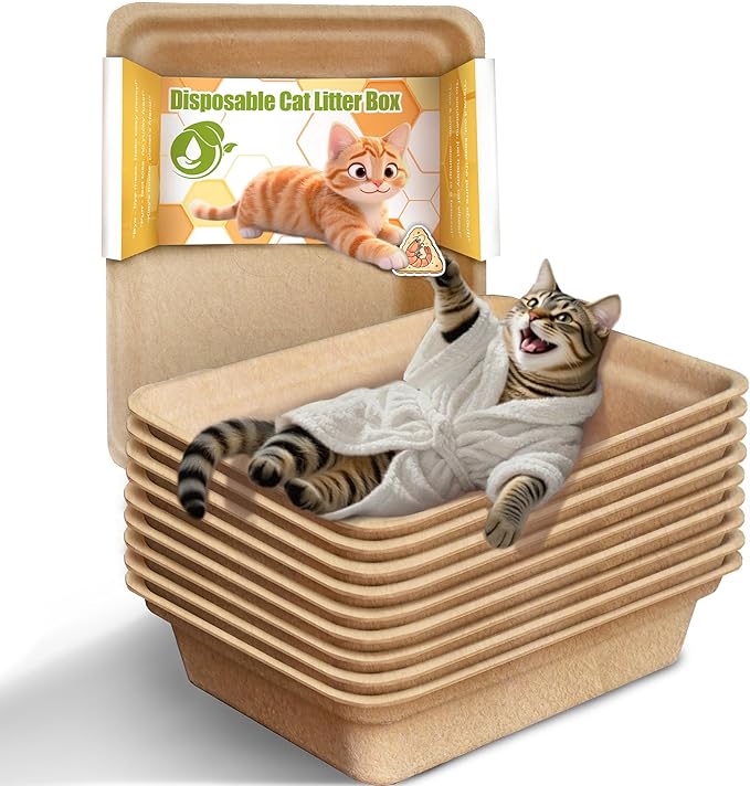 Disposable Litter Boxes for Cats Leak-Proof: 9-Pack Odor Control Sustainable Large Kitty Tray for Travel/Indoor Use