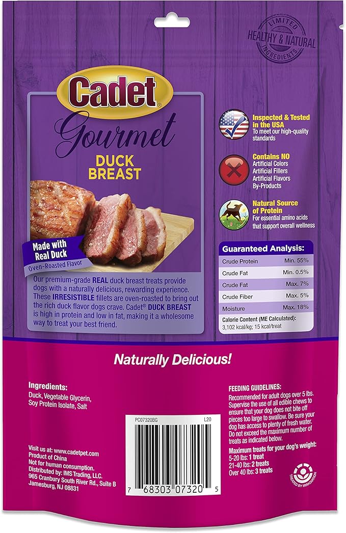 Cadet Gourmet Duck Breast Dog Treats - Healthy & Natural Dog Training Treats for Small & Large Dogs - Inspected & Tested in USA (3 oz.)