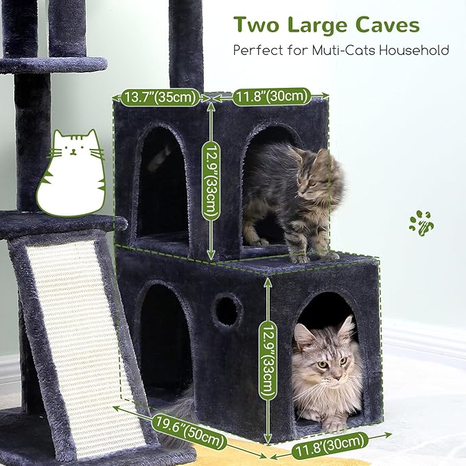 Globlazer Cat Tower for Adult Indoor Cats, 50-inch Heavy Duty Cat Tree for Big Cats, Cat Tree House with Extra-Large Padded Platform, Sisal Scratching Board, 2 Large Condos, F50, Dark Grey