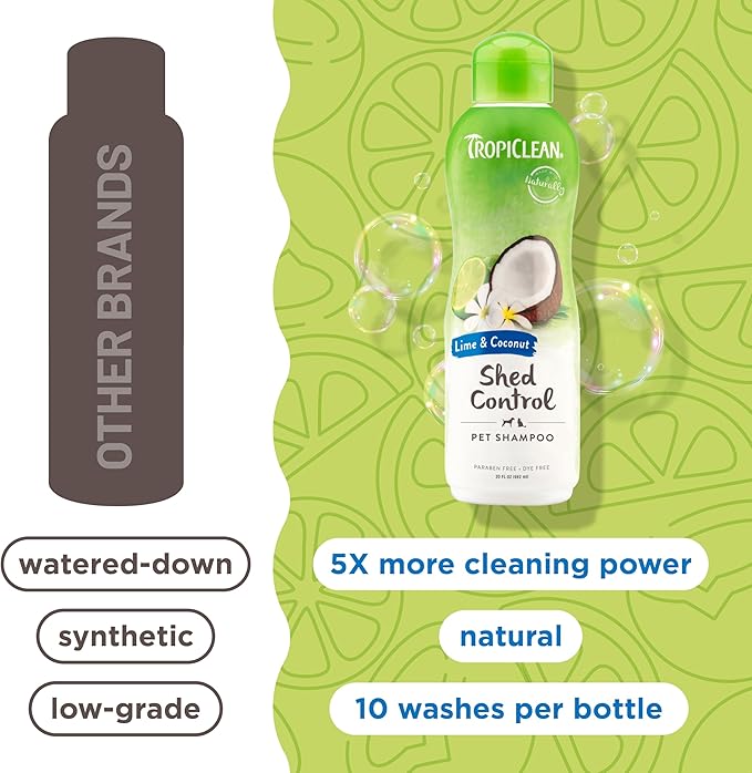 TropiClean Deshedding Dog Shampoo, Fast-Acting Shedding Control & Coat Softener, Puppy Safe, Made in USA, Lime & Coconut Scent, Cat Friendly, 20oz.