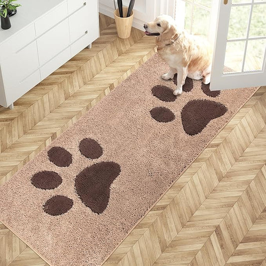 PURRUGS Dirt Trapping Door Mat 32" x 70", Non-Skid/Slip Machine Washable Microfiber Entryway Rug, Dog Doormat, Super Absorbent Welcome Mat for Muddy Wet Shoes and Paws, Beige